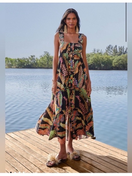 FARM Rio Dresses & Skirts - NWT Farm Rio Cool Foliage Black Button Front Maxi Dress